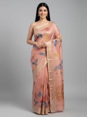 Art Dupion Handloom Jamdani Digital Print Saree
